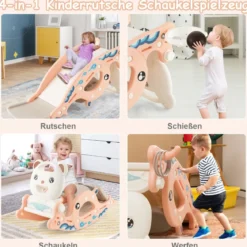 4-in-1-Rutschspielzeug für Kinder mit Basketballkorb & Ringspiel Rosa