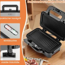 3-in-1-Sandwichmaker elektrischer Panini-Pressgrill mit abnehmbaren Antihaft-Platten