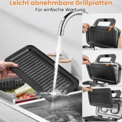 3-in-1-Sandwichmaker elektrischer Panini-Pressgrill mit abnehmbaren Antihaft-Platten
