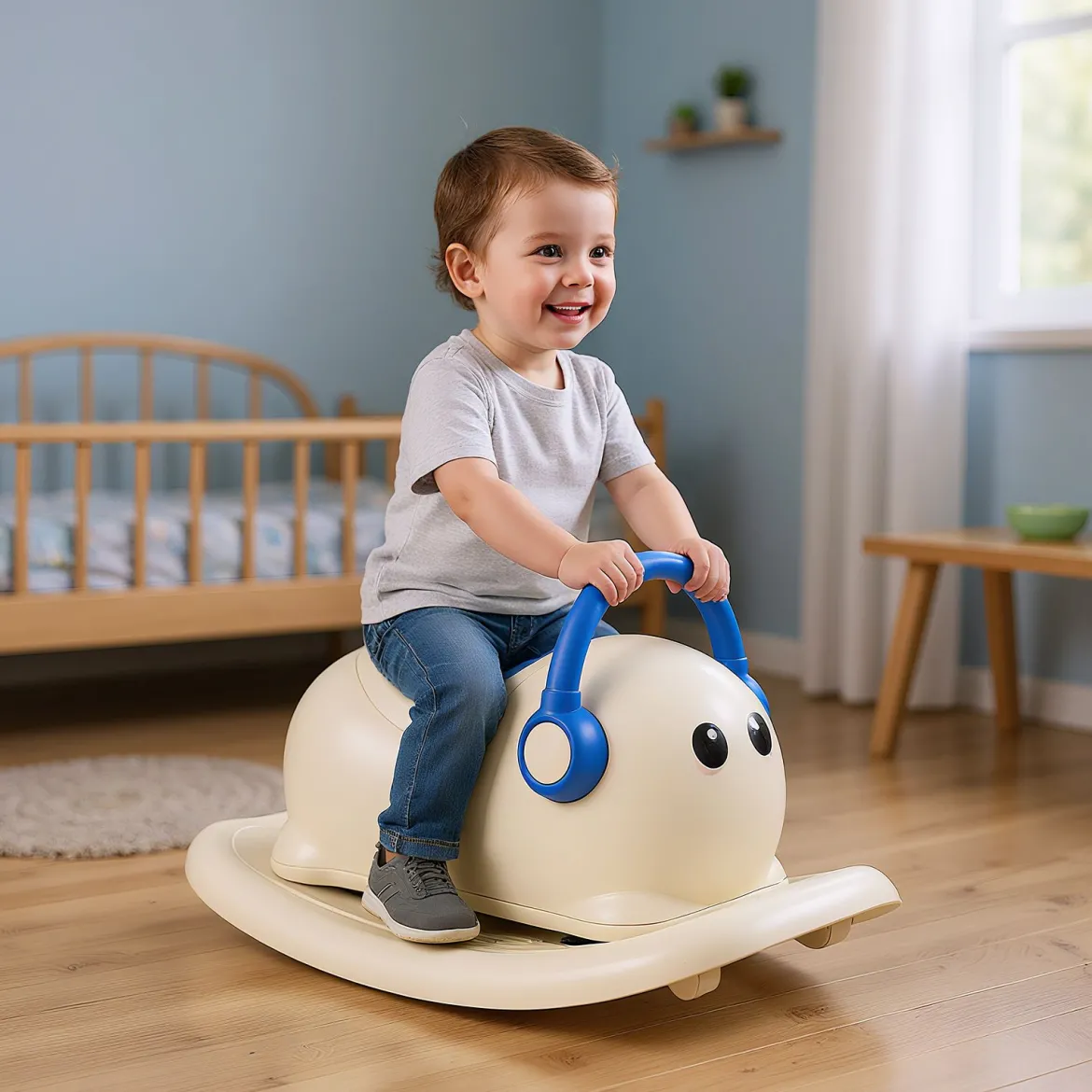 3-in-1 Schaukelpferd für Kleinkinder im Alter von 1-3 Jahren Rutschauto-Spielzeug mit verstecktem Stauraum Weiß