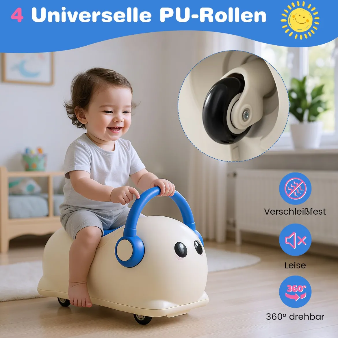 3-in-1 Schaukelpferd für Kleinkinder im Alter von 1-3 Jahren Rutschauto-Spielzeug mit verstecktem Stauraum Weiß