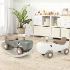 3 in 1 Schaukelpferd in Haiform mit Abnehmbarem Balance-Board & Rutschauto Weiß