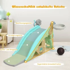 4-in-1 Schaukelpferd & Rutsche Schaukelpferd-Rutsche mit Basketballkorb & Ringwurfspiel Blau