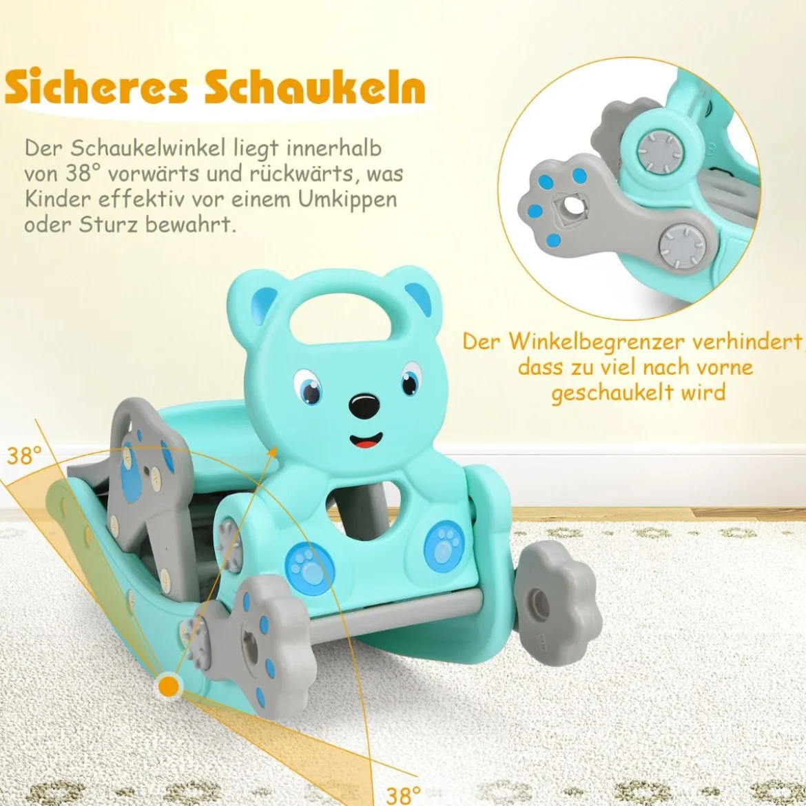 4-in-1 Schaukelpferd & Rutsche Schaukelpferd-Rutsche mit Basketballkorb & Ringwurfspiel Blau