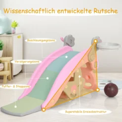 4-in-1 Schaukelpferd & Rutsche Schaukelpferd-Rutsche mit Basketballkorb & Ringwurfspiel Rosa