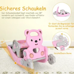4-in-1 Schaukelpferd & Rutsche Schaukelpferd-Rutsche mit Basketballkorb & Ringwurfspiel Rosa
