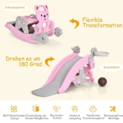 4-in-1 Schaukelpferd & Rutsche Schaukelpferd-Rutsche mit Basketballkorb & Ringwurfspiel Rosa