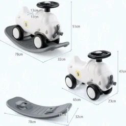 3 in 1 Schaukelpferd Schaukeltier & Rutschauto mit Abnehmbarem Balance Board Weiß Flugzeug