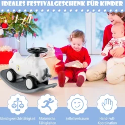 3 in 1 Schaukelpferd Schaukeltier & Rutschauto mit Abnehmbarem Balance Board Weiß Flugzeug