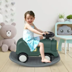 3 in 1 Schaukelpferd Schaukeltier & Rutschauto mit Abnehmbarem Balance Board Grün Zug