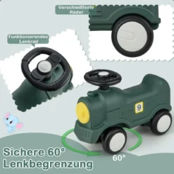 3 in 1 Schaukelpferd Schaukeltier & Rutschauto mit Abnehmbarem Balance Board Grün Zug