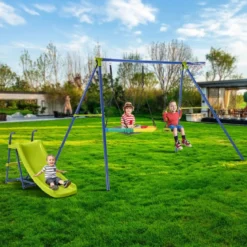 4-in-1-Schaukelset für 3-12 Jährige Robustes Spielset aus Metall mit Rutsche
