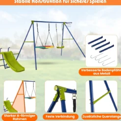 4-in-1-Schaukelset für 3-12 Jährige Robustes Spielset aus Metall mit Rutsche