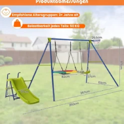 4-in-1-Schaukelset für 3-12 Jährige Robustes Spielset aus Metall mit Rutsche