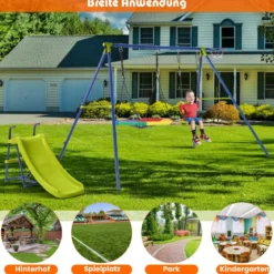 4-in-1-Schaukelset für 3-12 Jährige Robustes Spielset aus Metall mit Rutsche