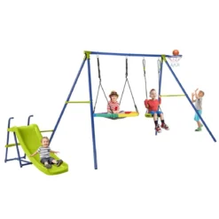 4-in-1-Schaukelset für 3-12 Jährige Robustes Spielset aus Metall mit Rutsche