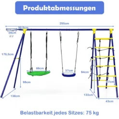5 in 1 Schaukelset mit 2 Schaukeln Basketballkorb Kletternetz & Kletterleiter Kletter & Schaukelkombination Blau