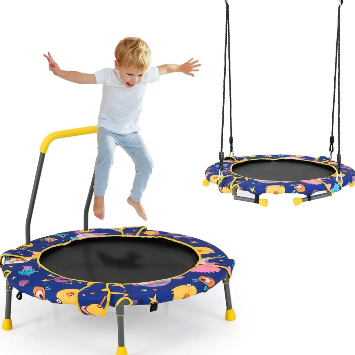 2 in 1 Schaukel- und Trampolin-Set für Kinder mit Handlauf Ø 92 x 70 cm Blau