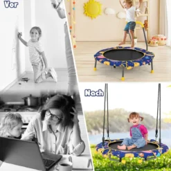 2 in 1 Schaukel- und Trampolin-Set für Kinder mit Handlauf Ø 92 x 70 cm Blau