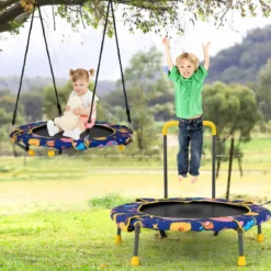 2 in 1 Schaukel- und Trampolin-Set für Kinder mit Handlauf Ø 92 x 70 cm Blau
