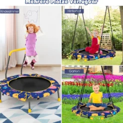 2 in 1 Schaukel- und Trampolin-Set für Kinder mit Handlauf Ø 92 x 70 cm Blau