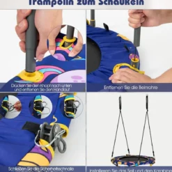 2 in 1 Schaukel- und Trampolin-Set für Kinder mit Handlauf Ø 92 x 70 cm Blau