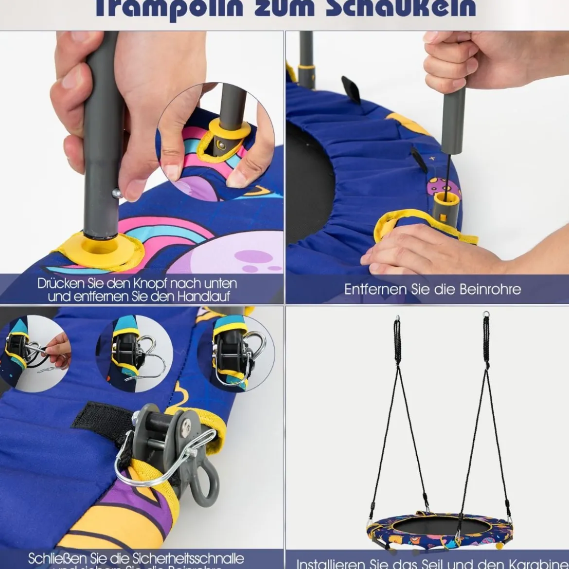 2 in 1 Schaukel- und Trampolin-Set für Kinder mit Handlauf Ø 92 x 70 cm Blau