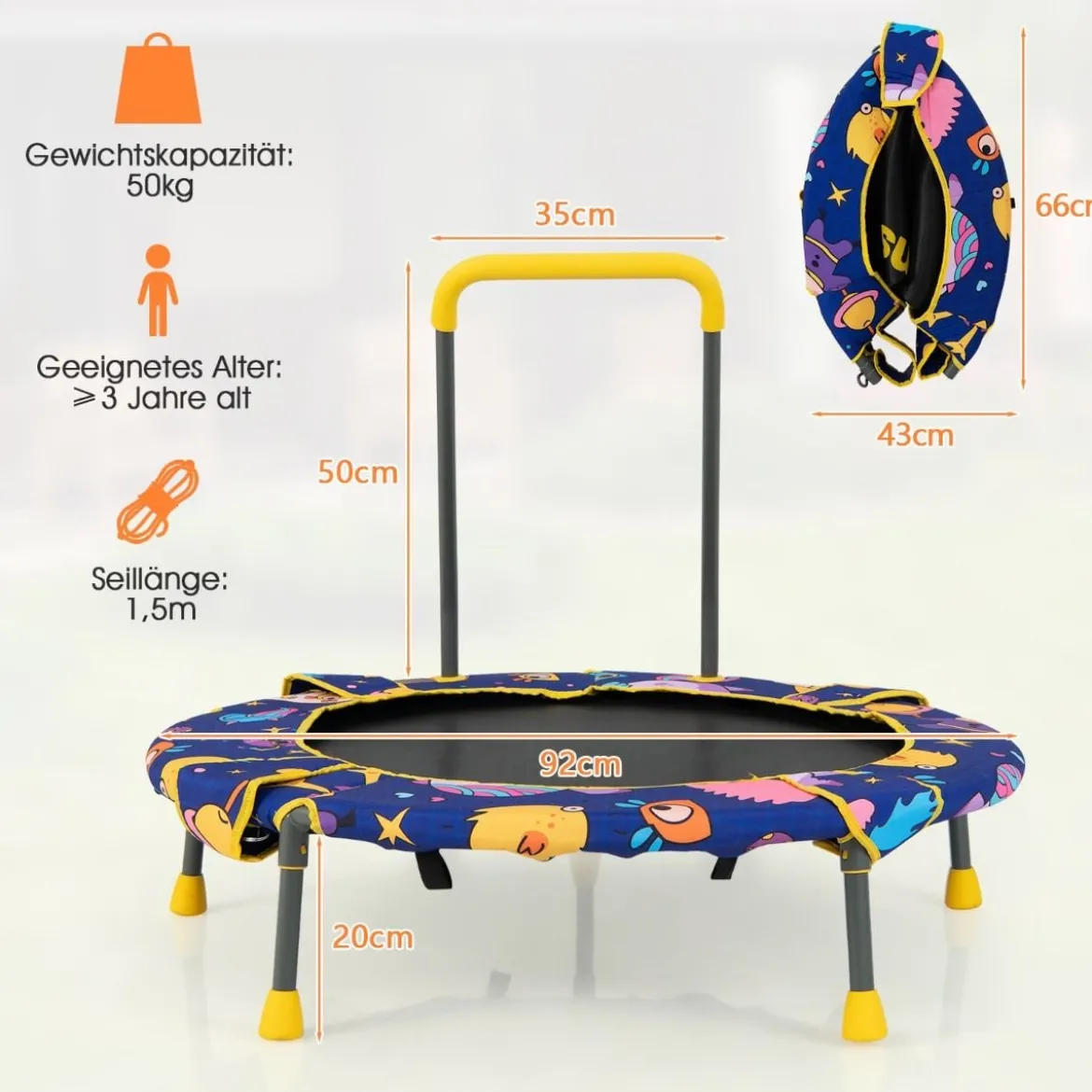 2 in 1 Schaukel- und Trampolin-Set für Kinder mit Handlauf Ø 92 x 70 cm Blau