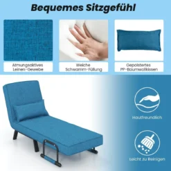 4 in 1 Schlafsessel Klappbar Schlafsofa mit 5 Stufig Verstellbarer Rückenlehne Blau