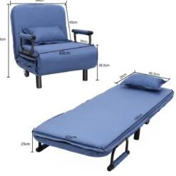 3 in 1 Schlafsessel Schlafsofa Klappbett Gästebett Klappsessel Blau