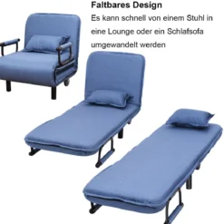 3 in 1 Schlafsessel Schlafsofa Klappbett Gästebett Klappsessel Blau