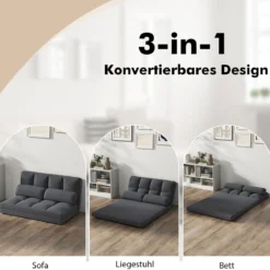3 in 1 Schlafsofa mit Schlaffunktion & Verstellbarer Rückenlehne Klappbares Bodensofa Dunkelgrau