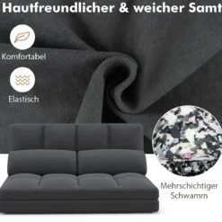 3 in 1 Schlafsofa mit Schlaffunktion & Verstellbarer Rückenlehne Klappbares Bodensofa Dunkelgrau