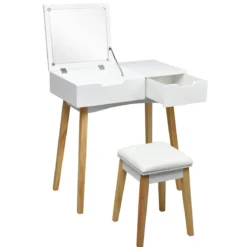2 in 1 Schminktisch & Schreibtisch Frisiertisch Klappspiegel&Hocker Kosmetiktisch