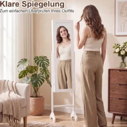 2 in 1 Schmuckschrank mit Robustem Holzrahmen Ganzkörperspiegel & 3 Ablagen