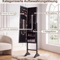 2 in 1 Schmuckschrank mit Robustem Holzrahmen Ganzkörperspiegel & 3 Ablagen