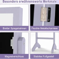 2 in 1 Schmuckschrank mit Robustem Holzrahmen Ganzkörperspiegel & 3 Ablagen