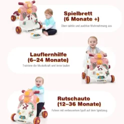 3-in-1 Sitz-Stehlaufhilfen für Babys Lauflernwagen Baby Walker 46 x 46 x 46 cm Rosa