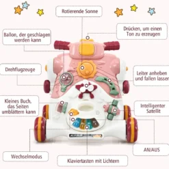 3-in-1 Sitz-Stehlaufhilfen für Babys Lauflernwagen Baby Walker 46 x 46 x 46 cm Rosa
