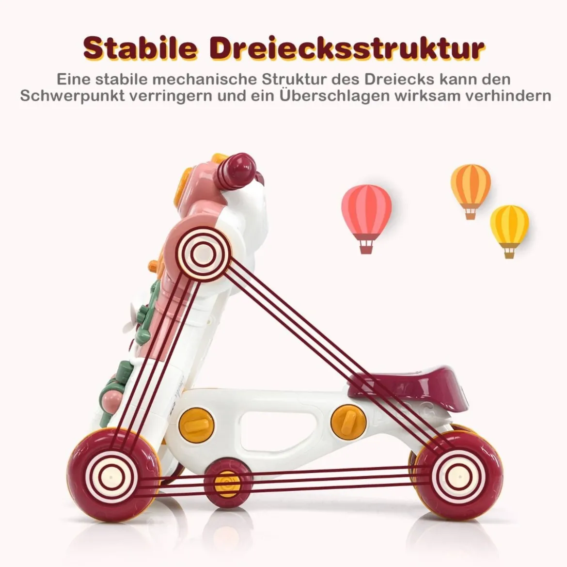 3-in-1 Sitz-Stehlaufhilfen für Babys Lauflernwagen Baby Walker 46 x 46 x 46 cm Rosa