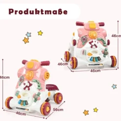 3-in-1 Sitz-Stehlaufhilfen für Babys Lauflernwagen Baby Walker 46 x 46 x 46 cm Rosa