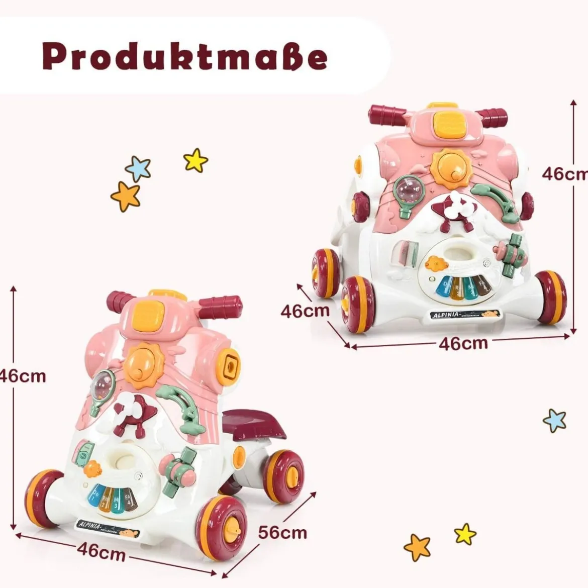 3-in-1 Sitz-Stehlaufhilfen für Babys Lauflernwagen Baby Walker 46 x 46 x 46 cm Rosa