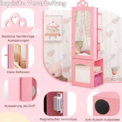 3 in 1 Spiegelschrank mit Ganzkörperspiegel & Kleiderständer Kinder Schmuckschrank