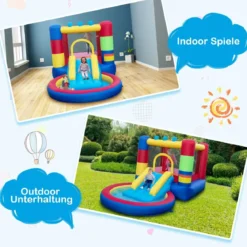 4-in-1-Spielparadies im Puzzle-Design mit 480-W-Gebläse 380 x 206 x 178 cm