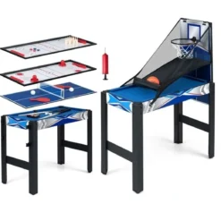 6 in 1 Spieltisch für Kinder & Erwachsene Multifunktionstisch mit Basketball Billard & Airhockey