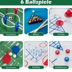 12 in 1 Spieltisch mit Tischfußball & Airhockey & Billard & Tischtennis & Schach & Bowling & Shuffleboard