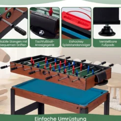 15 in 1 Spieltisch Set Tischspiel Multifunktional mit Tischfußball Hockey Billard Tischtennis Natur+Schwarz