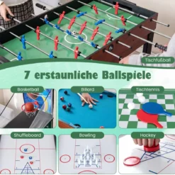 15 in 1 Spieltisch Set Tischspiel Multifunktional mit Tischfußball Hockey Billard Tischtennis Natur+Schwarz