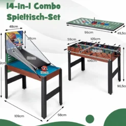 15 in 1 Spieltisch Set Tischspiel Multifunktional mit Tischfußball Hockey Billard Tischtennis Natur+Schwarz