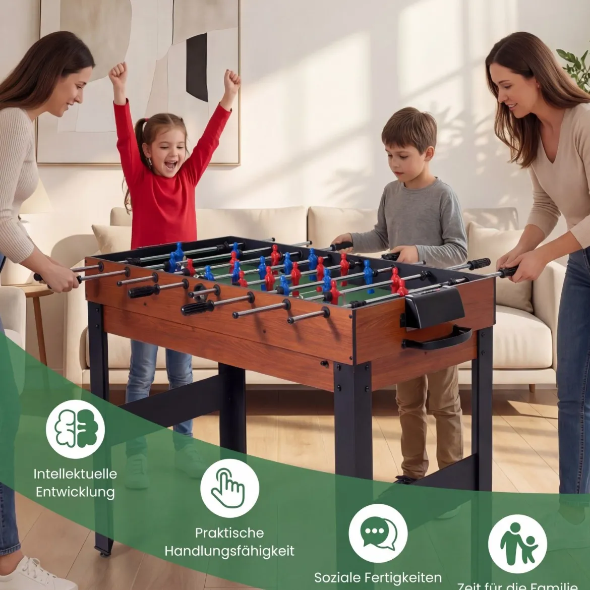 15 in 1 Spieltisch Set Tischspiel Multifunktional mit Tischfußball Hockey Billard Tischtennis Natur+Schwarz